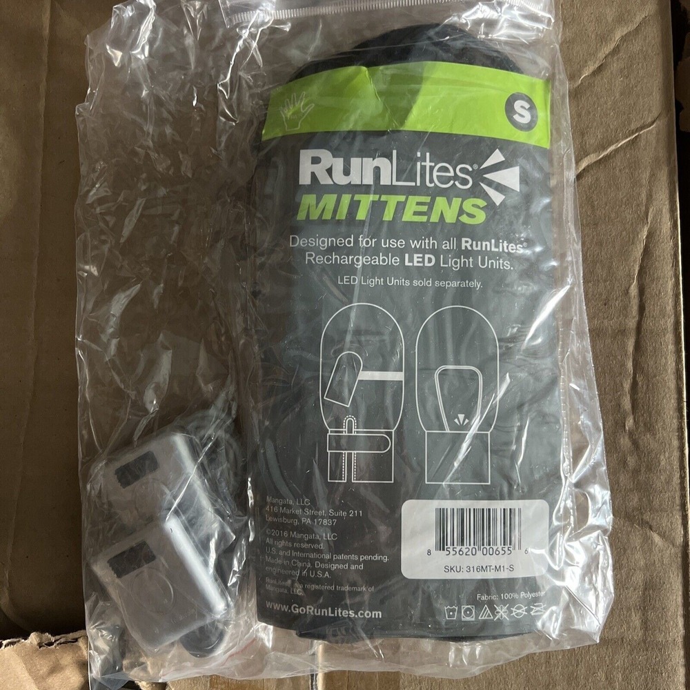 runLites Mittens Black Running Fleece Gloves size Small with battery